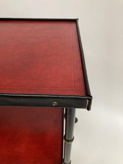Jacques Adnet 1950s Stitched Leather Bar cart By Jacques Adnet