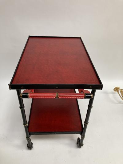 Jacques Adnet 1950s Stitched Leather Bar cart By Jacques Adnet