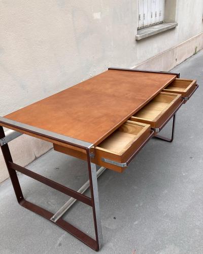 Jacques Adnet 1950s Stitched Leather Desk by Jacques Adnet