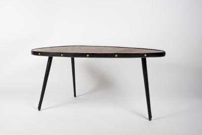 Jacques Adnet 1950s Stitched Leather Free form cocktail table by Jacques Adnet