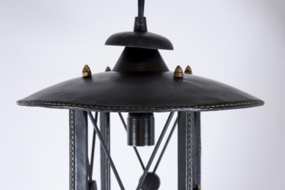 Jacques Adnet 1950s Stitched Leather Lantern by Jacques Adnet