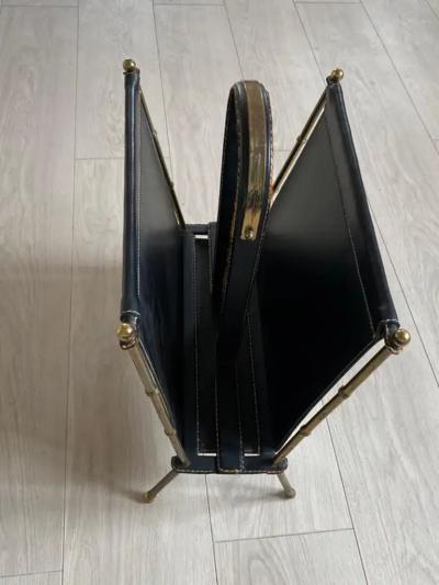 Jacques Adnet 1950s Stitched Leather Magazine Racks by Jacques Adnet