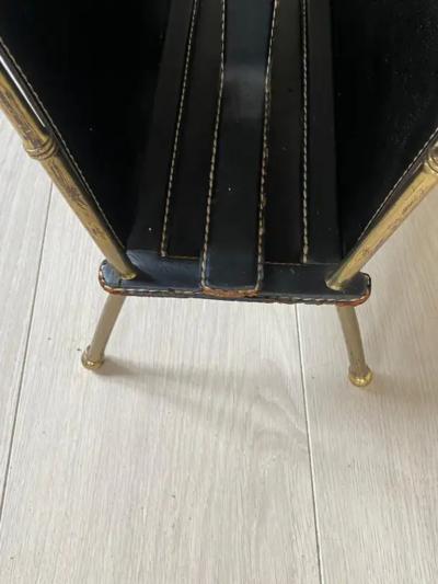 Jacques Adnet 1950s Stitched Leather Magazine Racks by Jacques Adnet
