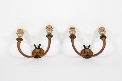 Jacques Adnet 1950s Stitched Leather Sconces by Jacques Adnet