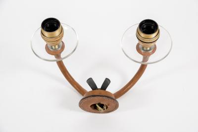 Jacques Adnet 1950s Stitched Leather Sconces by Jacques Adnet