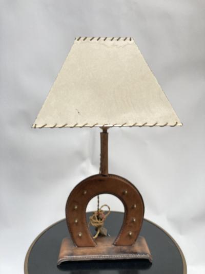 Jacques Adnet 1950s Stitched Leather Shoe horse lamp by Jacques Adnet