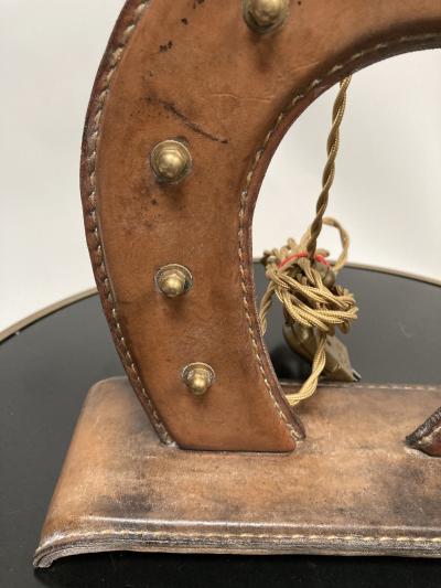 Jacques Adnet 1950s Stitched Leather Shoe horse lamp by Jacques Adnet