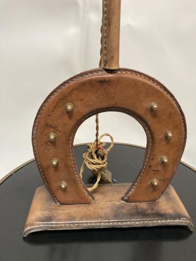 Jacques Adnet 1950s Stitched Leather Shoe horse lamp by Jacques Adnet