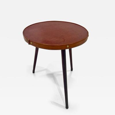 Jacques Adnet 1950s Stitched Leather Side Table by Jacques Adnet