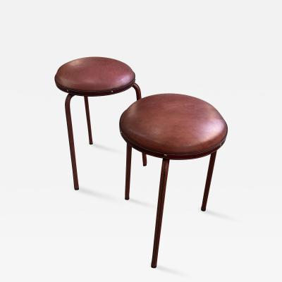 Jacques Adnet 1950s Stitched Leather Stools by Jacques Adnet