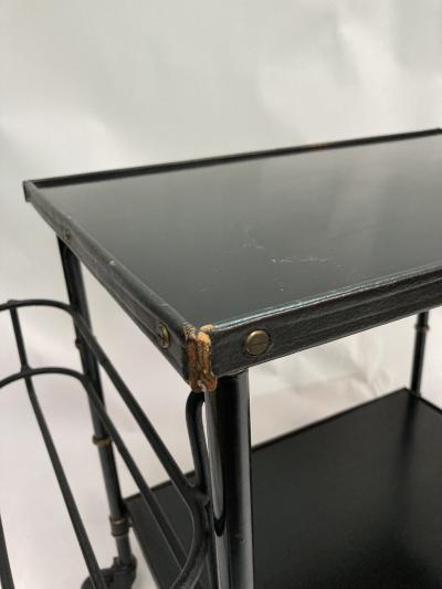 Jacques Adnet 1950s Stitched Leather and metal bar cart by Jacques Adnet
