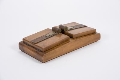 Jacques Adnet 1950s Stitched Leather and wood box designed by Jacques Adnet