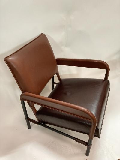 Jacques Adnet 1950s Stitched Leather armchair by Jacques Adnet
