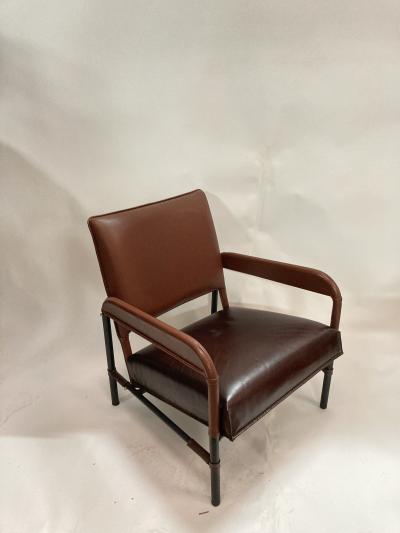 Jacques Adnet 1950s Stitched Leather armchair by Jacques Adnet