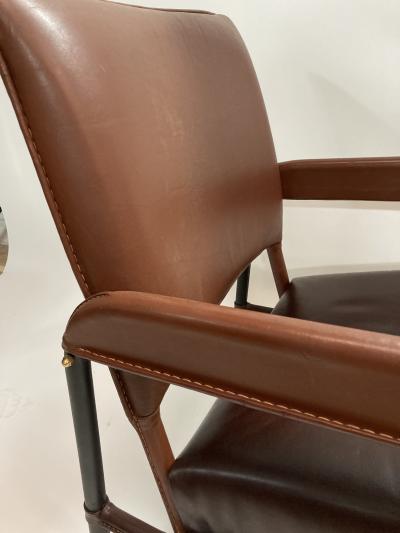 Jacques Adnet 1950s Stitched Leather armchair by Jacques Adnet