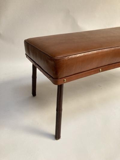 Jacques Adnet 1950s Stitched Leather bench by Jacques Adnet