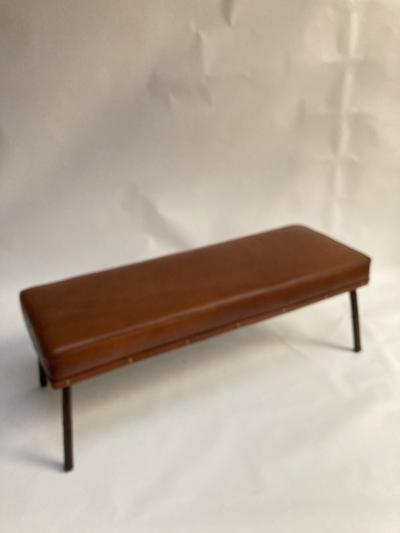 Jacques Adnet 1950s Stitched Leather bench by Jacques Adnet
