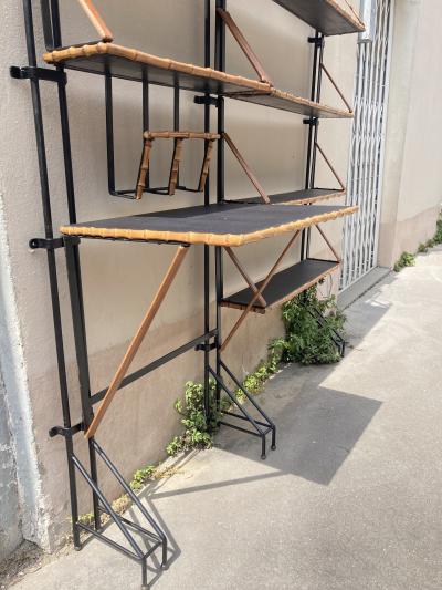 Jacques Adnet 1950s Stitched Leather book case by Jacques Adnet