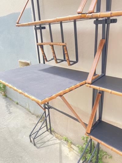 Jacques Adnet 1950s Stitched Leather book case by Jacques Adnet