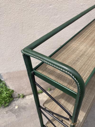 Jacques Adnet 1950s Stitched Leather bookcase by Jacques Adnet