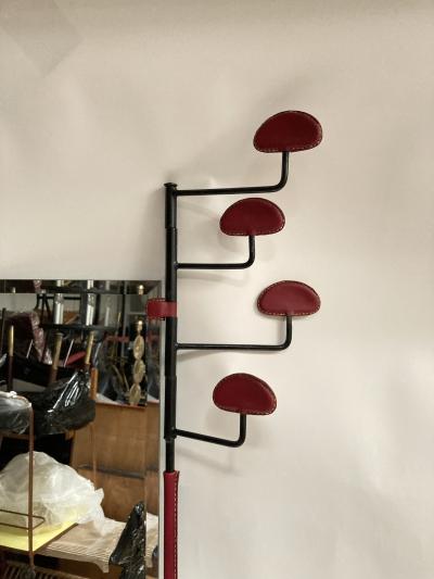 Jacques Adnet 1950s Stitched Leather coat rack by Jacques Adnet