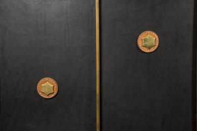 Jacques Adnet 1950s Stitched Leather dry bar by Jacques Adnet