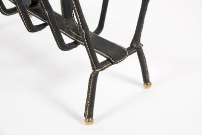 Jacques Adnet 1950s Stitched Leather magasine rack by Jacques Adnet