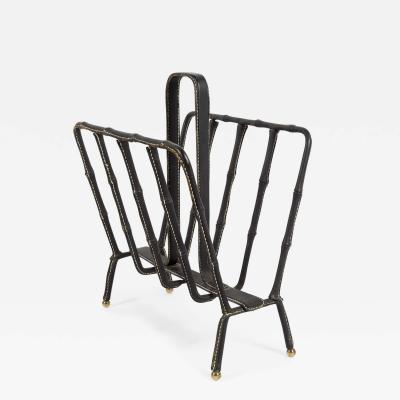 Jacques Adnet 1950s Stitched Leather magasine rack by Jacques Adnet