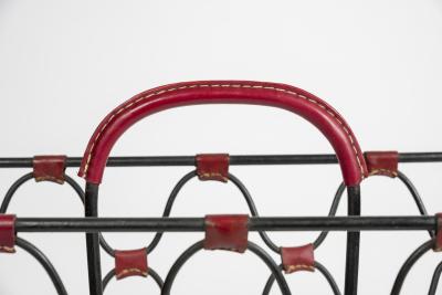 Jacques Adnet 1950s Stitched Leather magazine rack by Jacques Adnet