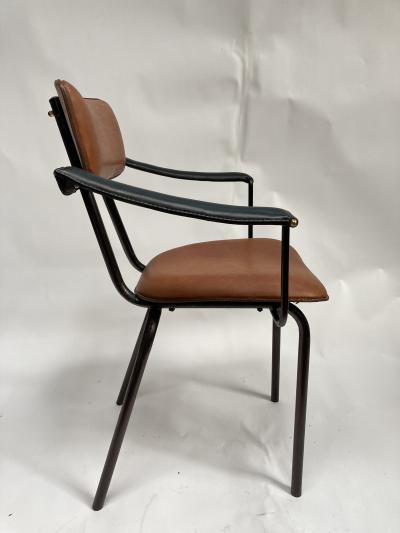 Jacques Adnet 1950s Stitched Leather occasional or desk armchair by Jacques Adnet