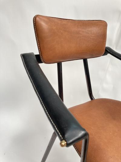 Jacques Adnet 1950s Stitched Leather occasional or desk armchair by Jacques Adnet