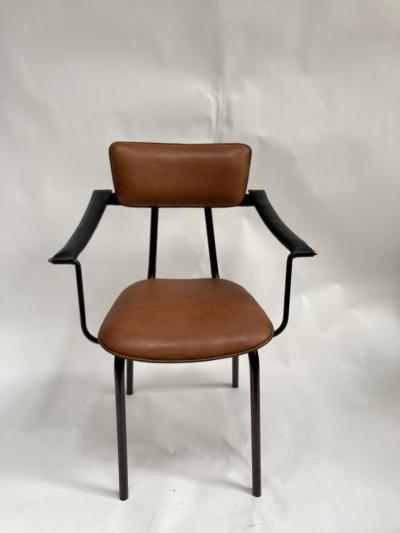 Jacques Adnet 1950s Stitched Leather occasional or desk armchair by Jacques Adnet