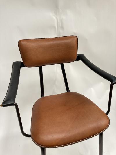 Jacques Adnet 1950s Stitched Leather occasional or desk armchair by Jacques Adnet