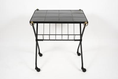 Jacques Adnet 1950s Stitched Leather side table by Jacques Adnet
