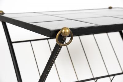 Jacques Adnet 1950s Stitched Leather side table by Jacques Adnet