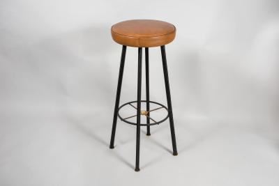 Jacques Adnet 1950s Stitched Leather stools by Jacques Adnet