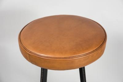 Jacques Adnet 1950s Stitched Leather stools by Jacques Adnet