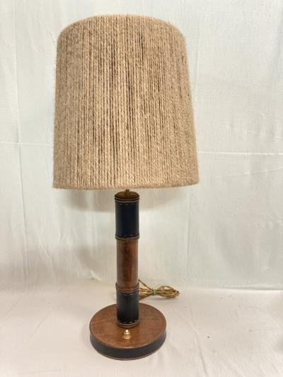 Jacques Adnet 1950s Stitched Leather table lamp by Jacques Adnet