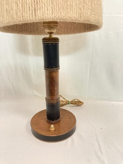 Jacques Adnet 1950s Stitched Leather table lamp by Jacques Adnet