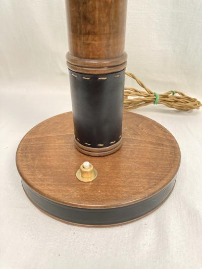 Jacques Adnet 1950s Stitched Leather table lamp by Jacques Adnet