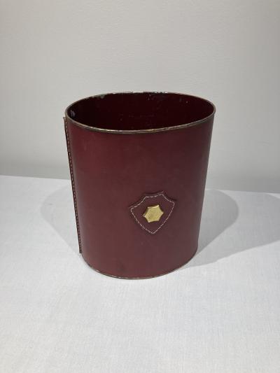 Jacques Adnet 1950s Stitched leather Bin by Jacques Adnet