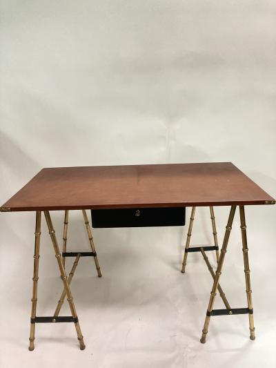 Jacques Adnet 1950s Stitched leather Desk by Jacques Adnet