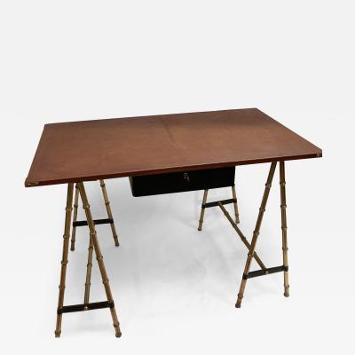 Jacques Adnet 1950s Stitched leather Desk by Jacques Adnet