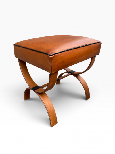 Jacques Adnet 1950s Stitched leather Ottomans by Jacques Adnet