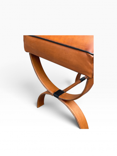 Jacques Adnet 1950s Stitched leather Ottomans by Jacques Adnet