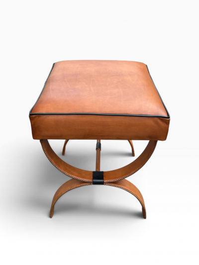 Jacques Adnet 1950s Stitched leather Ottomans by Jacques Adnet
