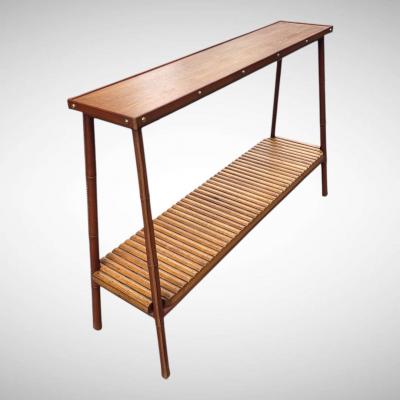 Jacques Adnet 1950s Stitched leather Shelve by Jacques Adnet