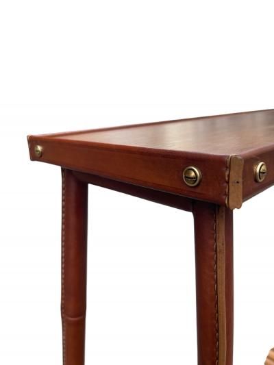Jacques Adnet 1950s Stitched leather Shelve by Jacques Adnet