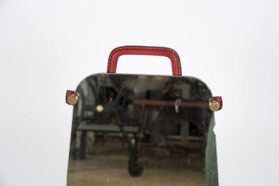 Jacques Adnet 1950s Stitched leather Table mirror By Jacques Adnet
