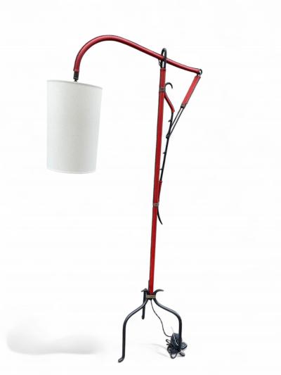 Jacques Adnet 1950s Stitched leather adjustable floor lamp by Jacques Adnet